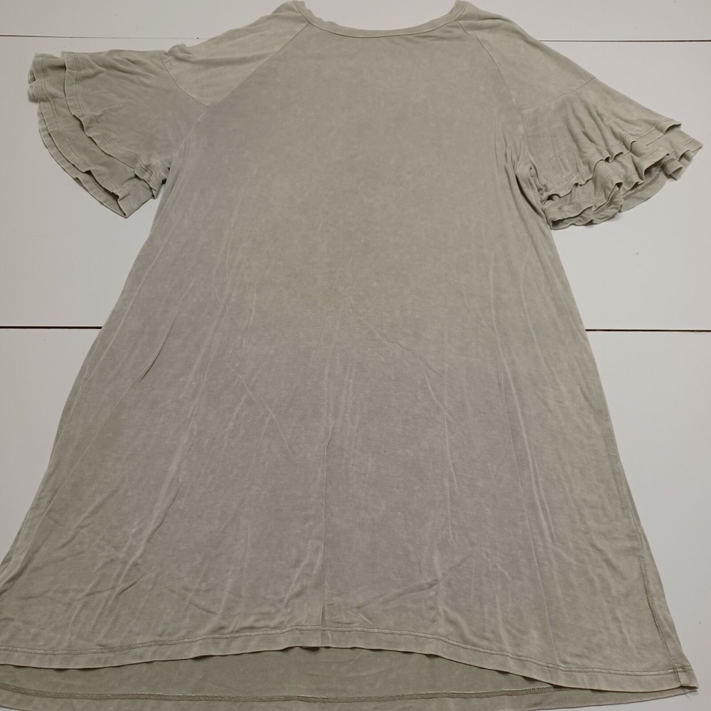 Jodifl Womens Tunic Top Gray Heathered Short Ruffled Sleeve Crew Neck Stretch S